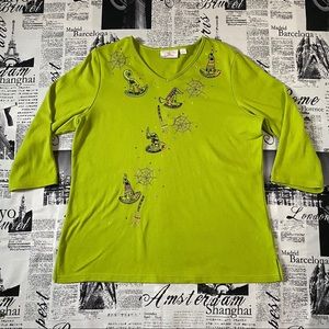 Y2K lime embroidered sequin beaded Halloween shirt